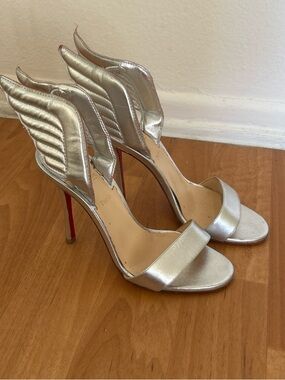 Christian Louboutin Silver Wing-Heel Stiletto Sandals